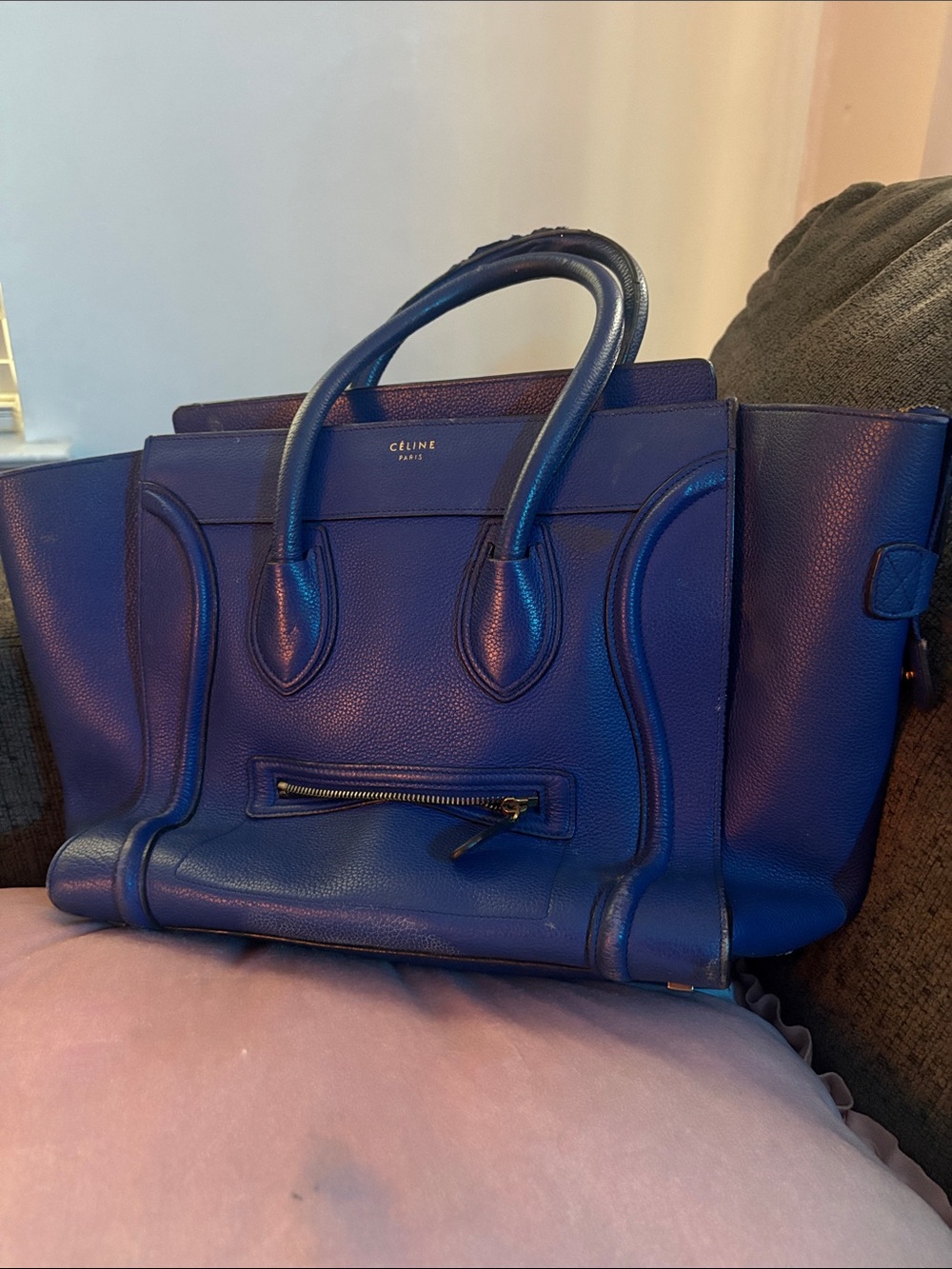 Celine blue leather tote